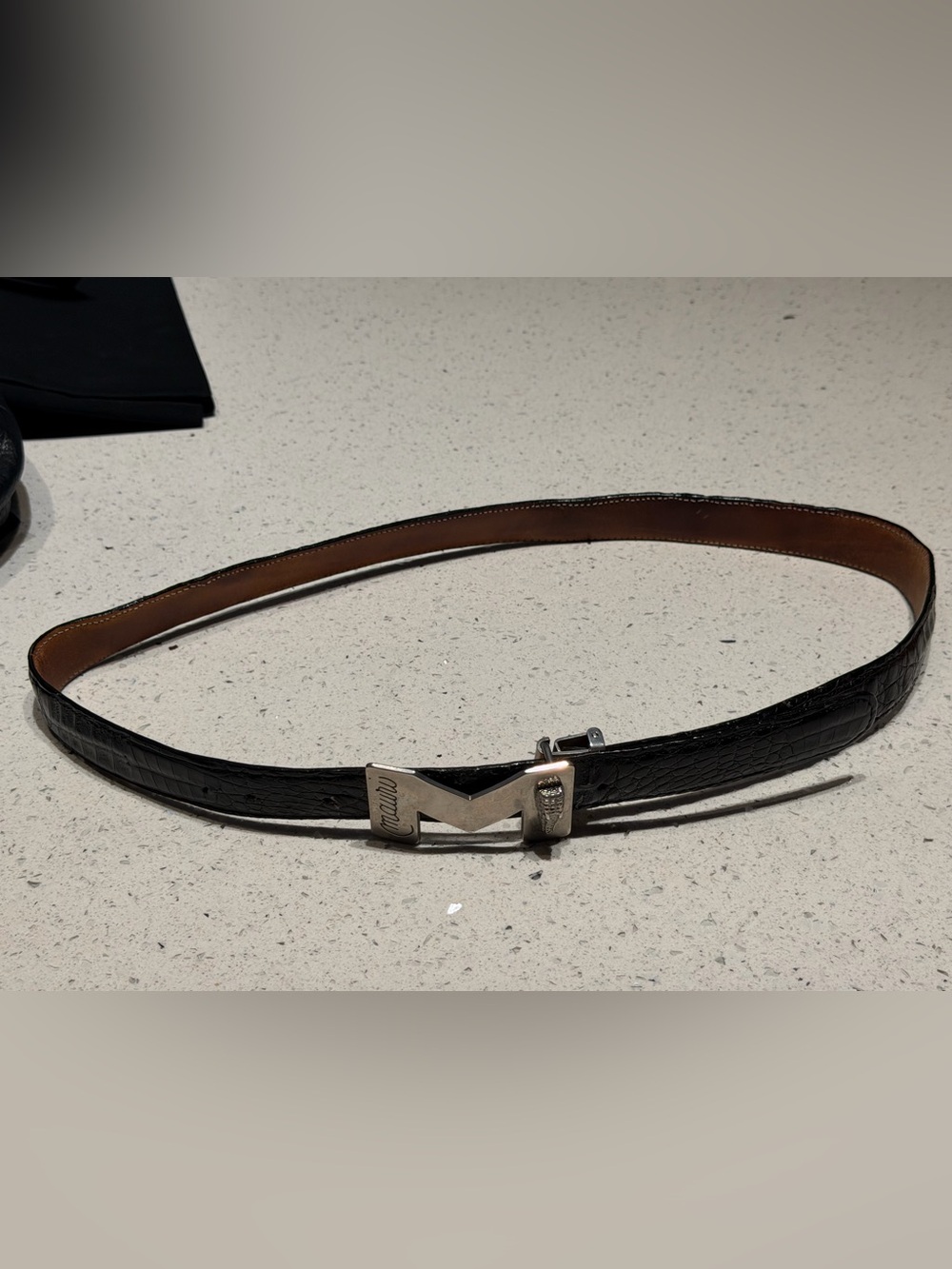 Mauri Black crocodile Leather Belt with Silver 'M' Buckle